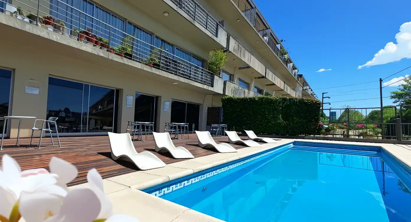 Piscina al aire libre y solárium del complejo Rental Tigre en Tigre